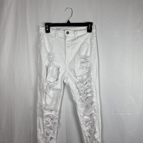 Aphrodite Jeans Womens Size 11 Skinny Jeans Rippped White Denim Jean Distressed - Picture 2 of 9